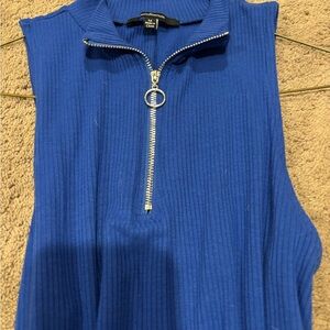 Ambiance Blue Ribbed Zip-Up Tank Top